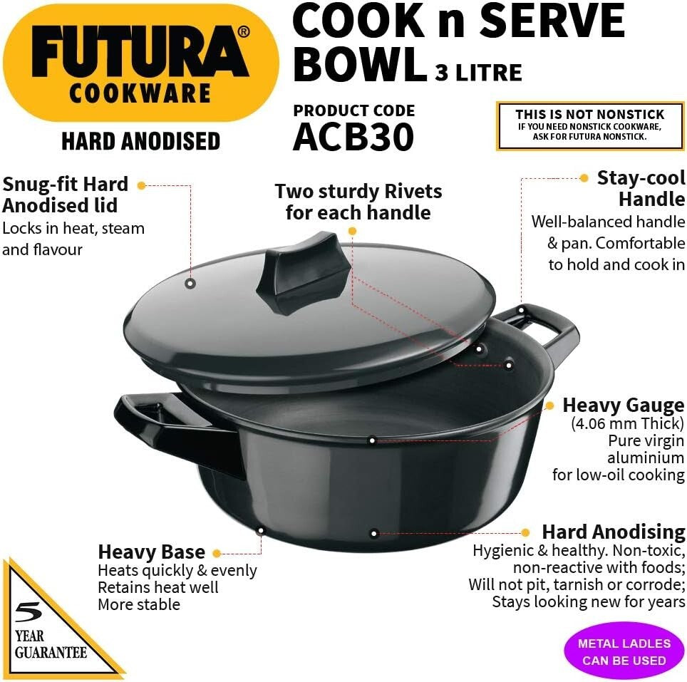 Hawkins Cook-N-Serve Hard Anodised Bowl, 3 Litre Capacity  Free Shipping